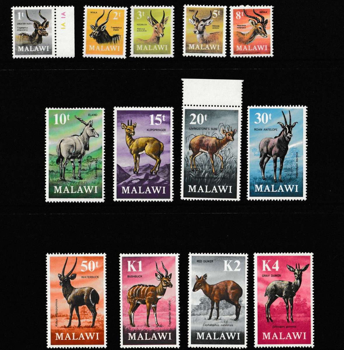 MALAWI 1971 DEFINITIVES ANIMALS SET MNH.