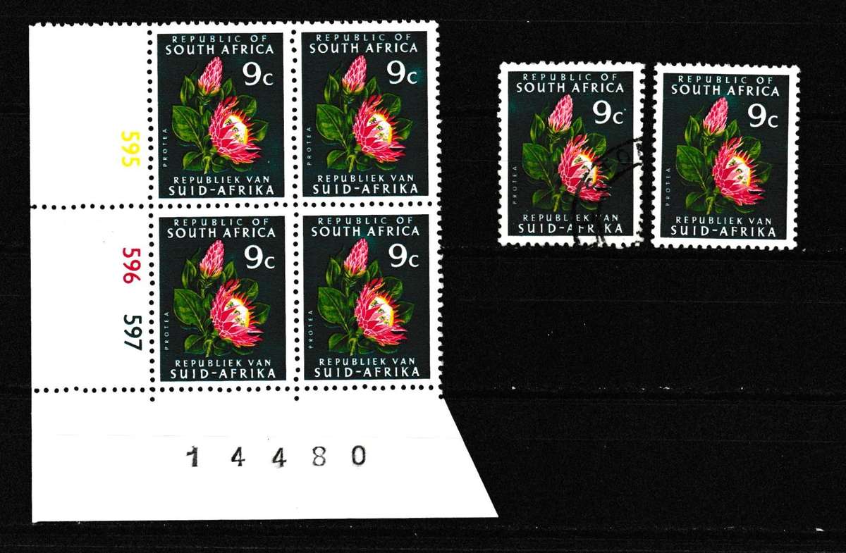 RSA 1974  9c PROTEA FLOWERS NO.332a