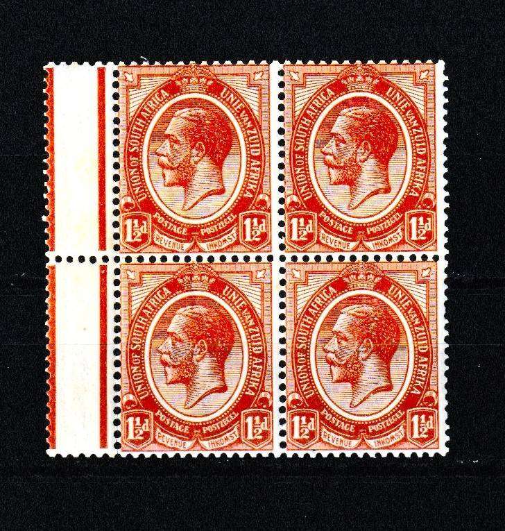 UNION 1913  1 1/2 PENNY BLOCK,SPLIT PERF IN MARGIN