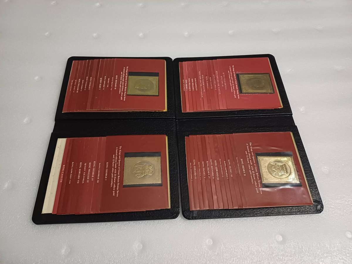 1977 set of 49 x 23ct and 12ct gold stamps. Kings and Queens of England.