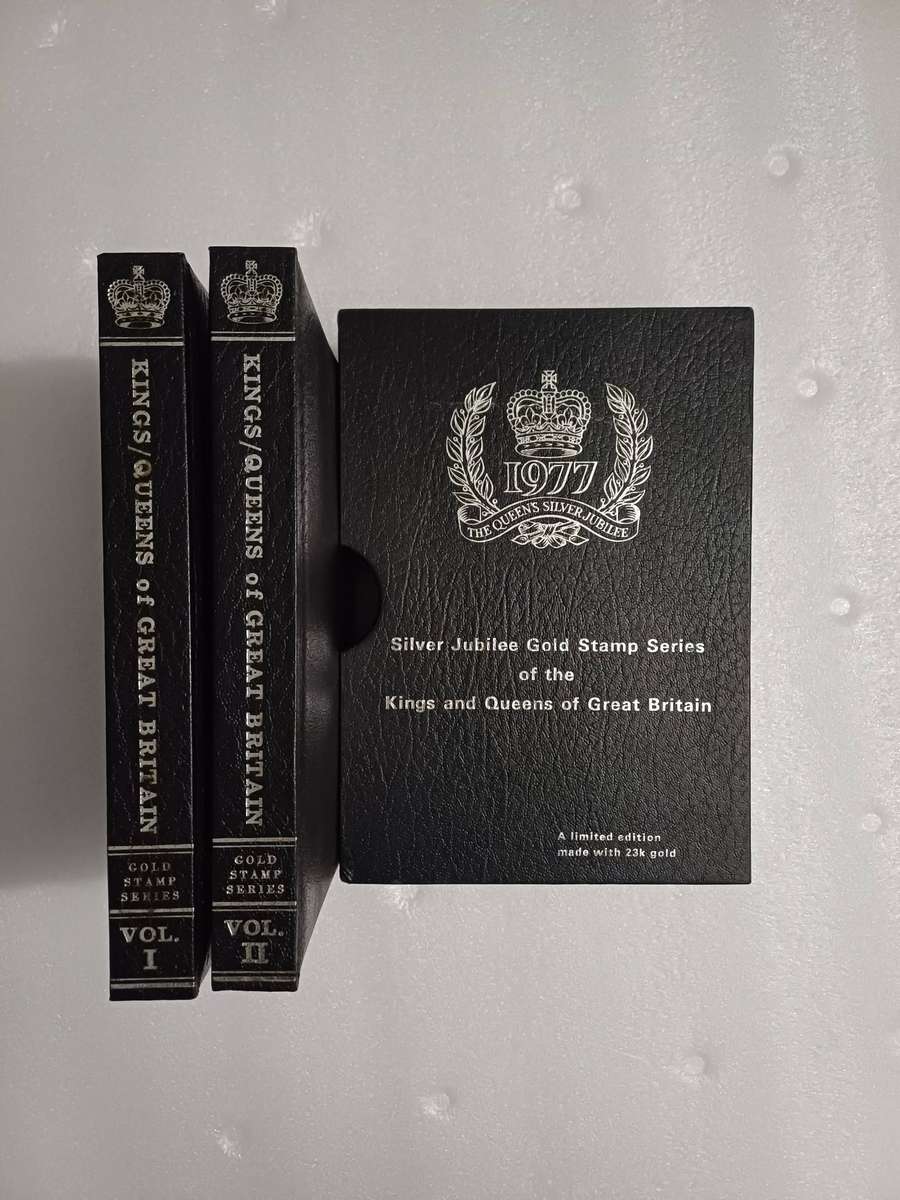 1977 set of 49 x 23ct and 12ct gold stamps. Kings and Queens of England.