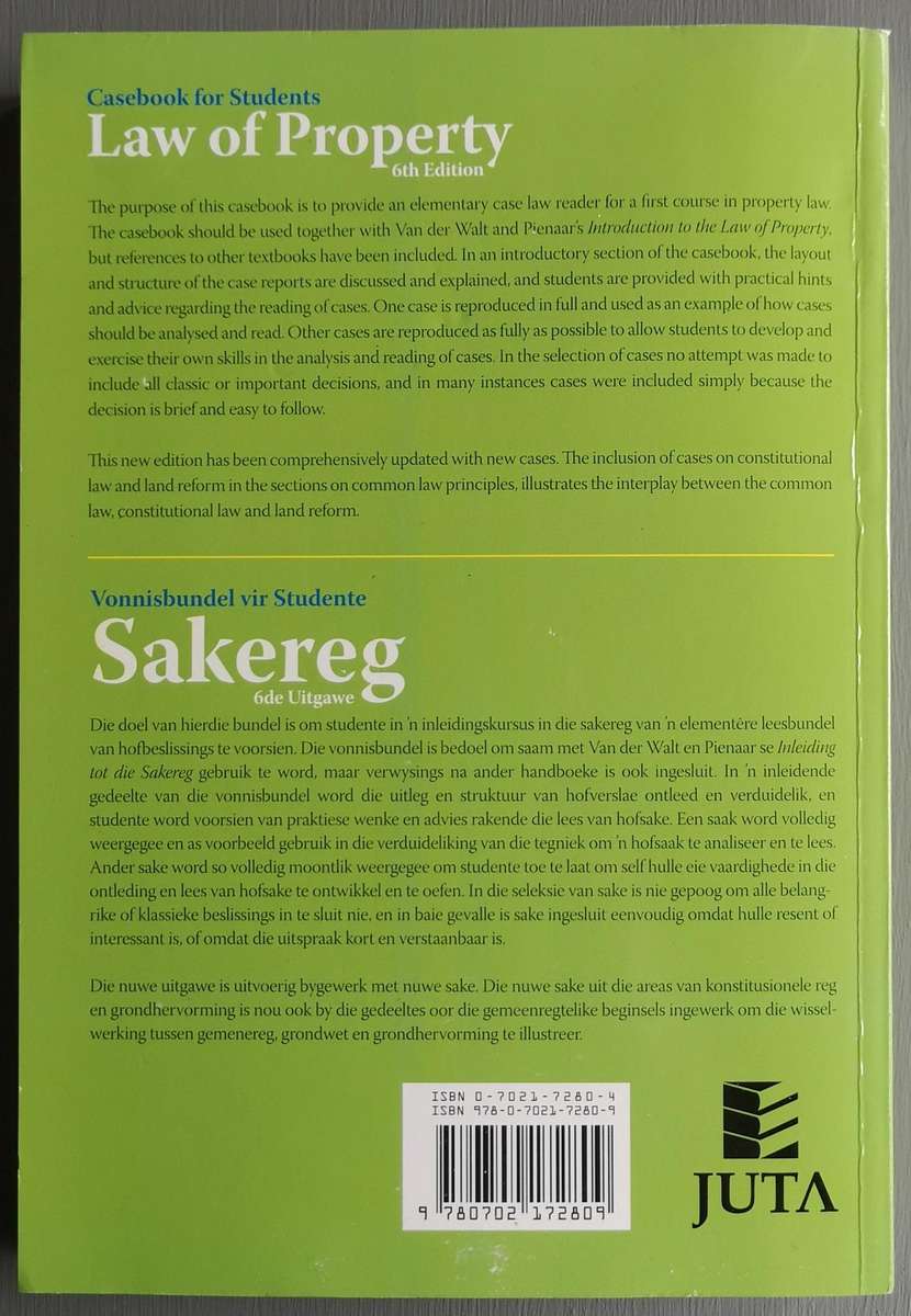 Casebook for Students Law of Property / Vonnisbundel vir Studente. Sakereg