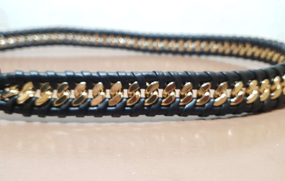 Moschino - USA Luxury designer universal handbag strap with signature braided brass Cuban link chain