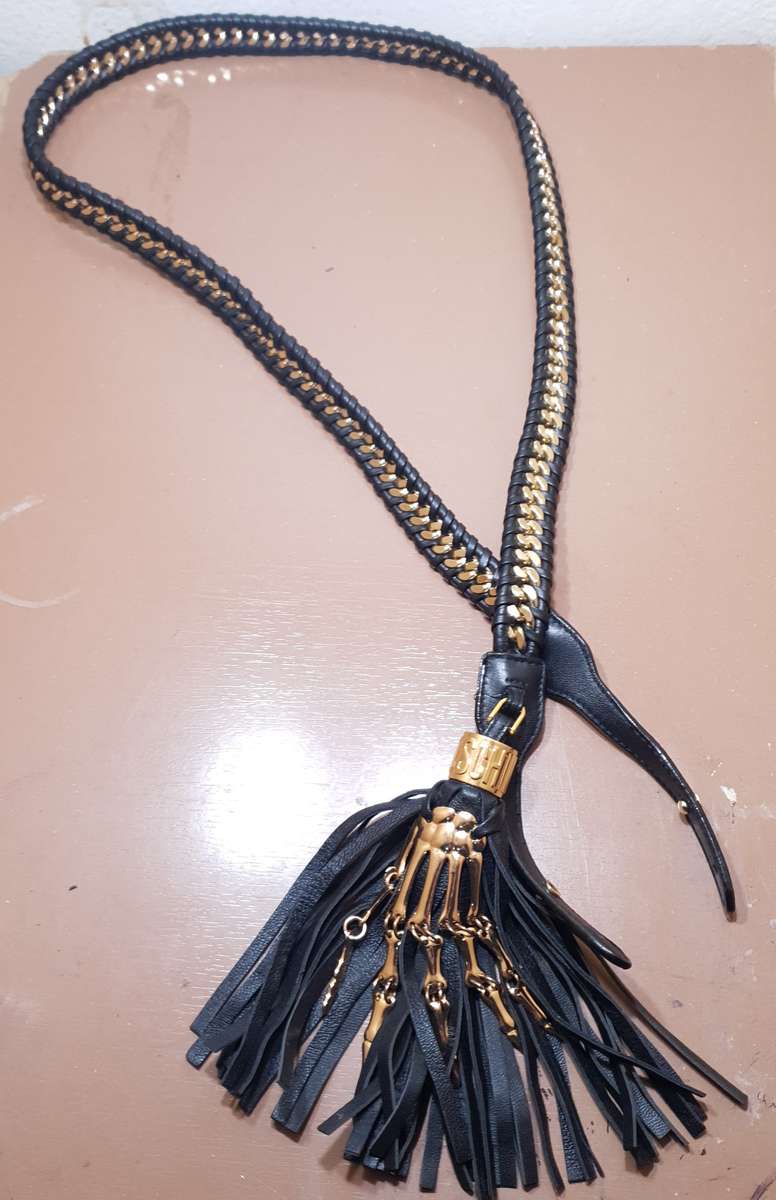 Moschino - USA Luxury designer universal handbag strap with signature braided brass Cuban link chain