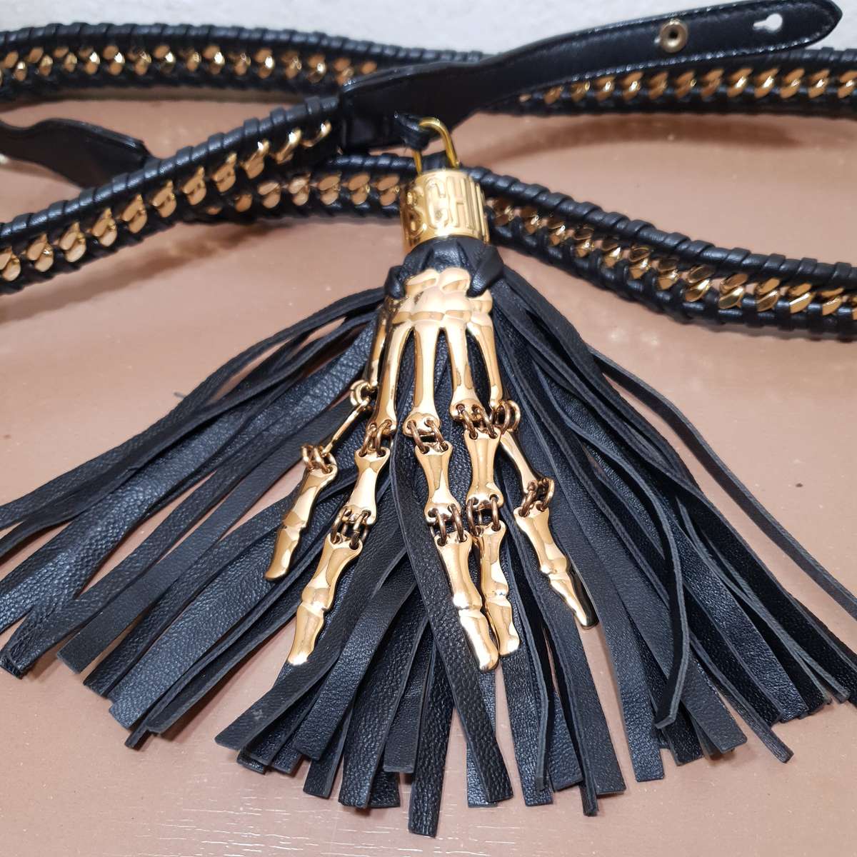 Moschino - USA Luxury designer universal handbag strap with signature braided brass Cuban link chain