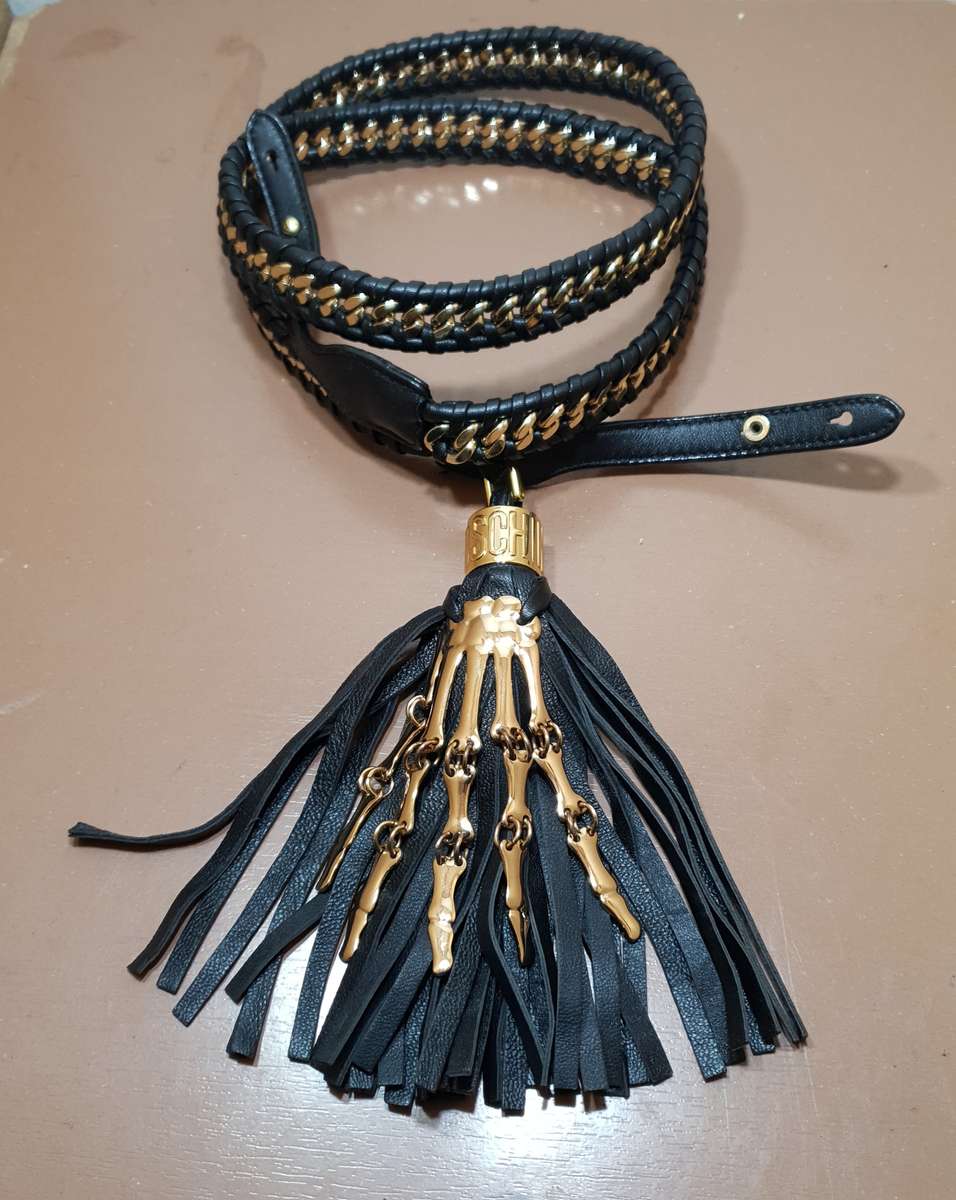 Moschino - USA Luxury designer universal handbag strap with signature braided brass Cuban link chain