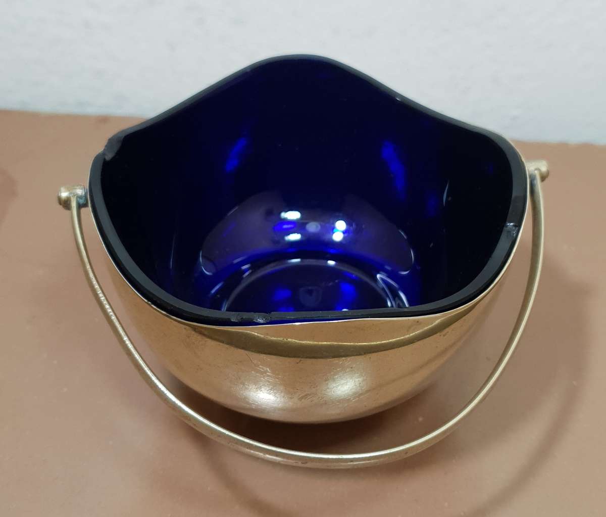Antique English Footed Sugar Bowl with Cobalt Blue Glass Lining