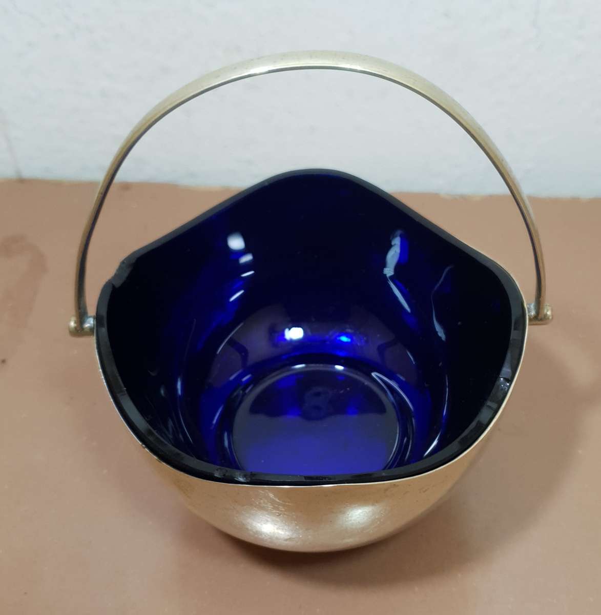 Antique English Footed Sugar Bowl with Cobalt Blue Glass Lining