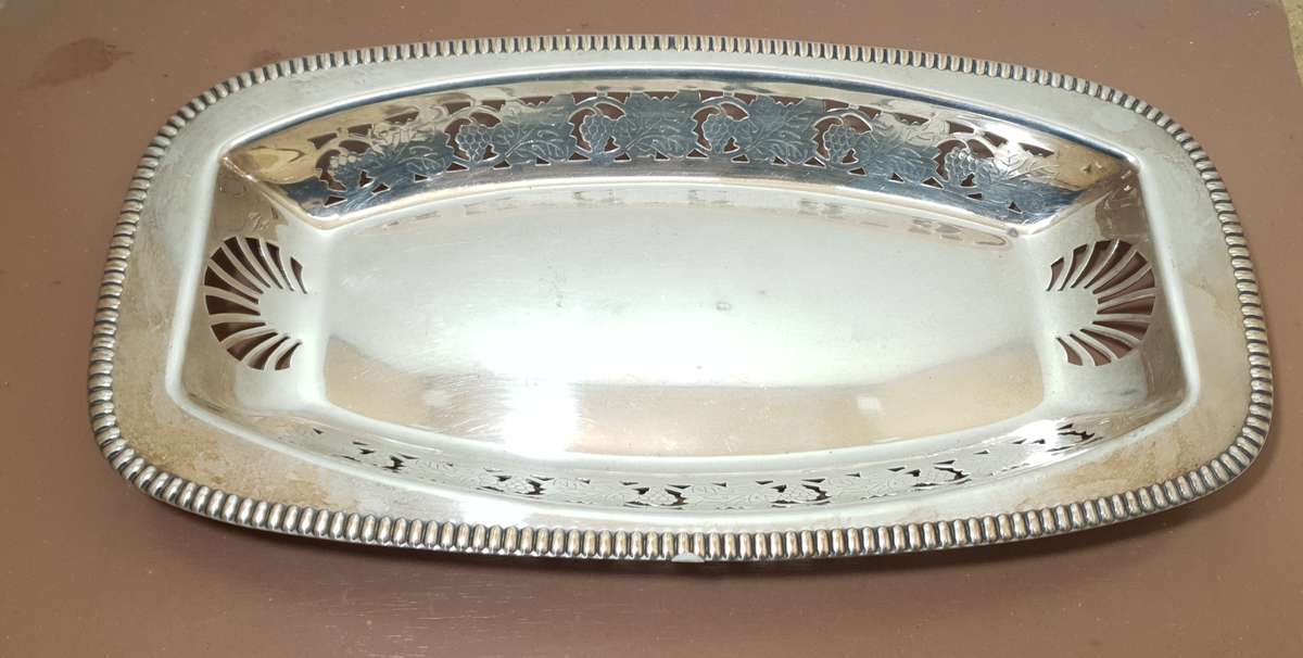Large Hallmarked Silver plated brand new Snack / Fruit Tray / Dish in pristine condition.
