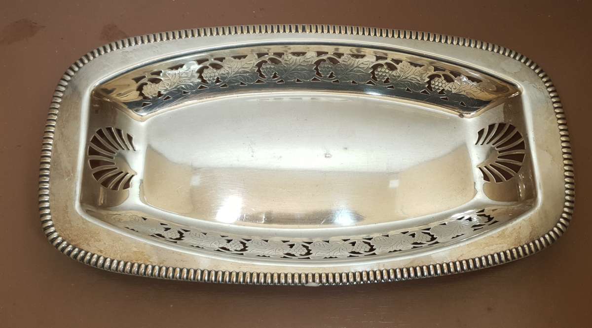 Large Hallmarked Silver plated brand new Snack / Fruit Tray / Dish in pristine condition.