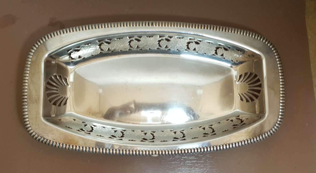 Large Hallmarked Silver plated brand new Snack / Fruit Tray / Dish in pristine condition.