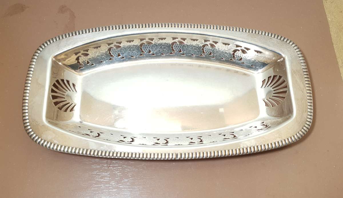 Large Hallmarked Silver plated brand new Snack / Fruit Tray / Dish in pristine condition.