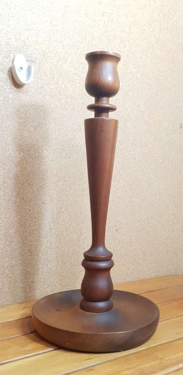 Demo stock - Handcrafted wooden tall  candle stick holder on stand