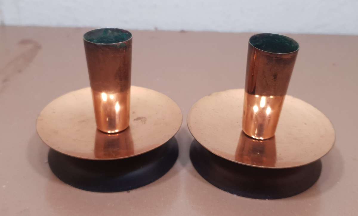 Demo stock - Pair of Israel made  copper candle stick holder.