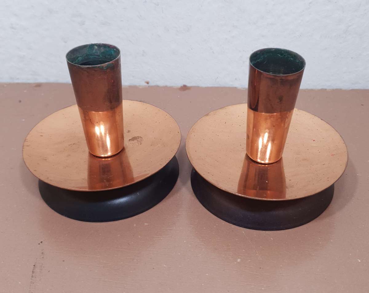 Demo stock - Pair of Israel made  copper candle stick holder.