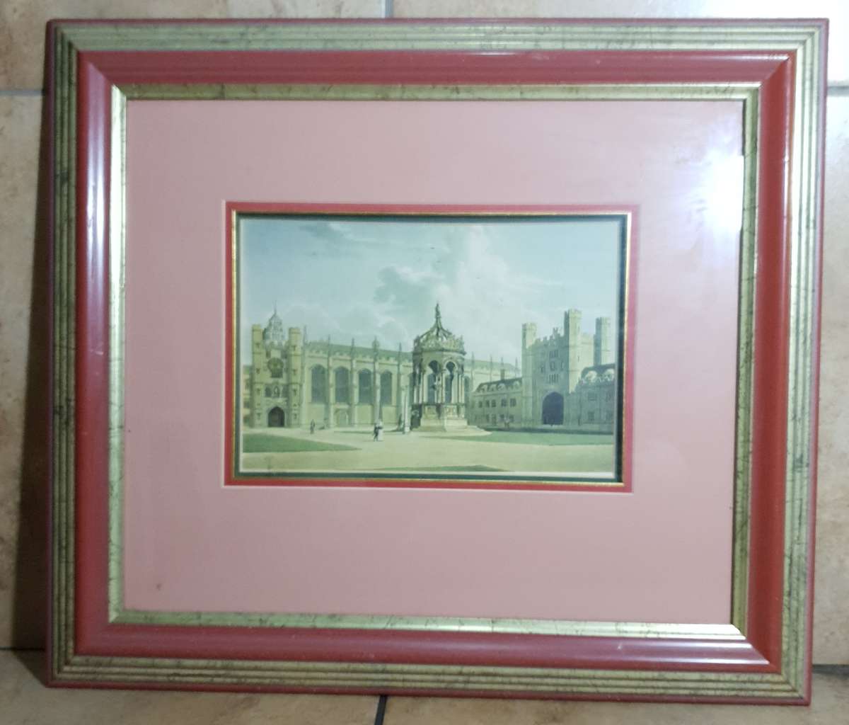 Antique print of  QUADRANGLE OF TRINITY COLLEGE - CAMBRIDGE on DEEPSUNK format frame.