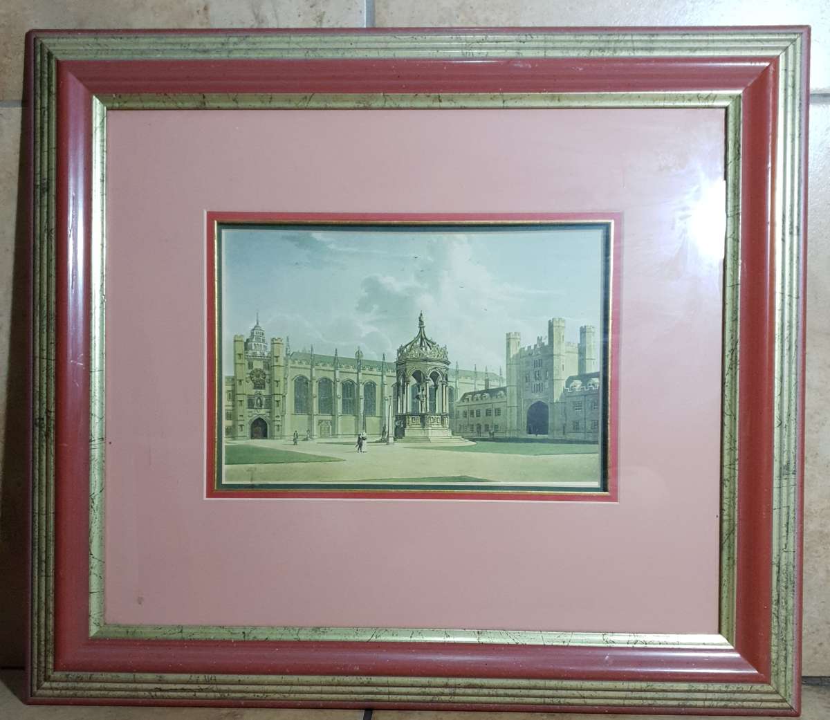Antique print of  QUADRANGLE OF TRINITY COLLEGE - CAMBRIDGE on DEEPSUNK format frame.