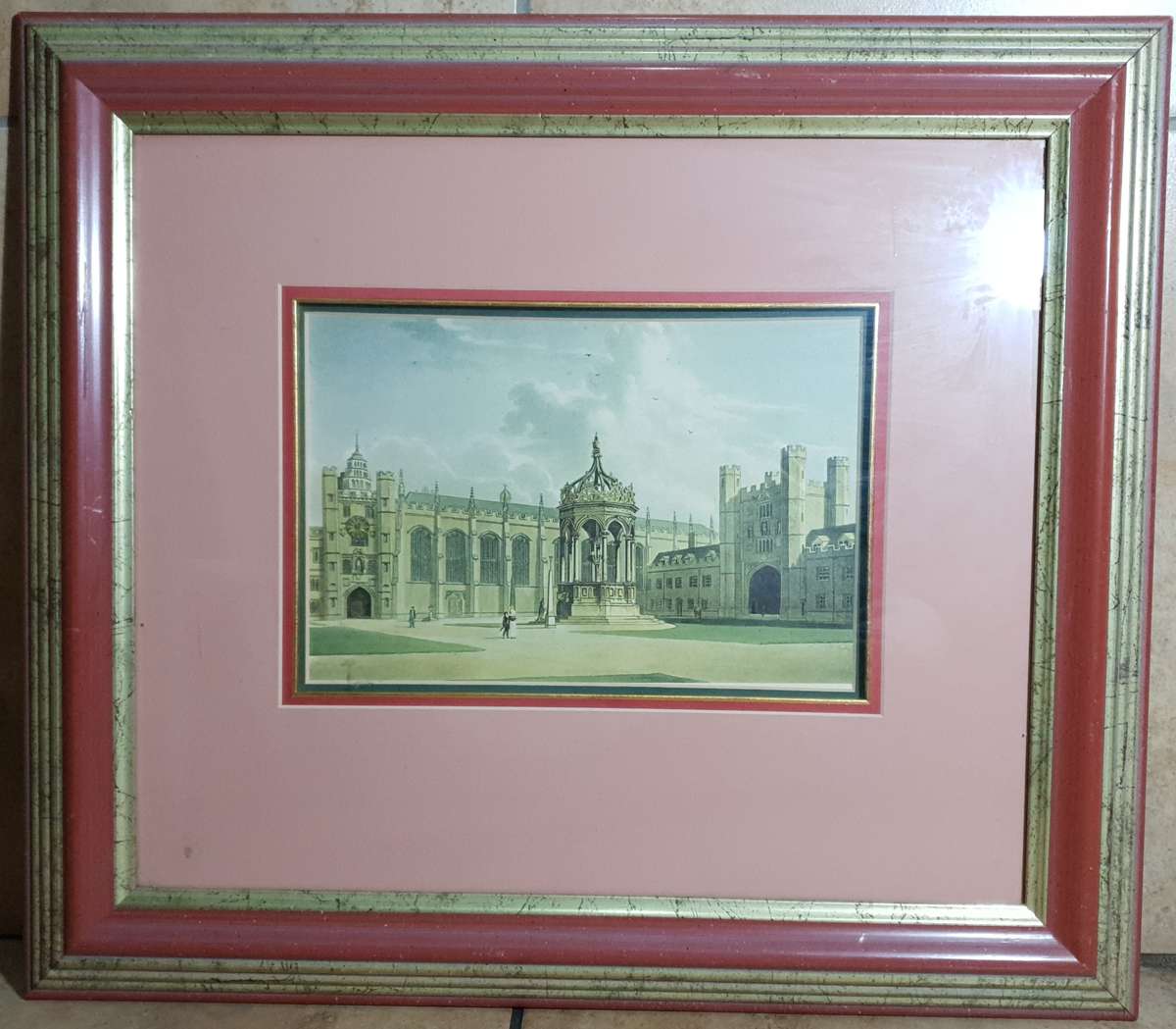 Antique print of  QUADRANGLE OF TRINITY COLLEGE - CAMBRIDGE on DEEPSUNK format frame.