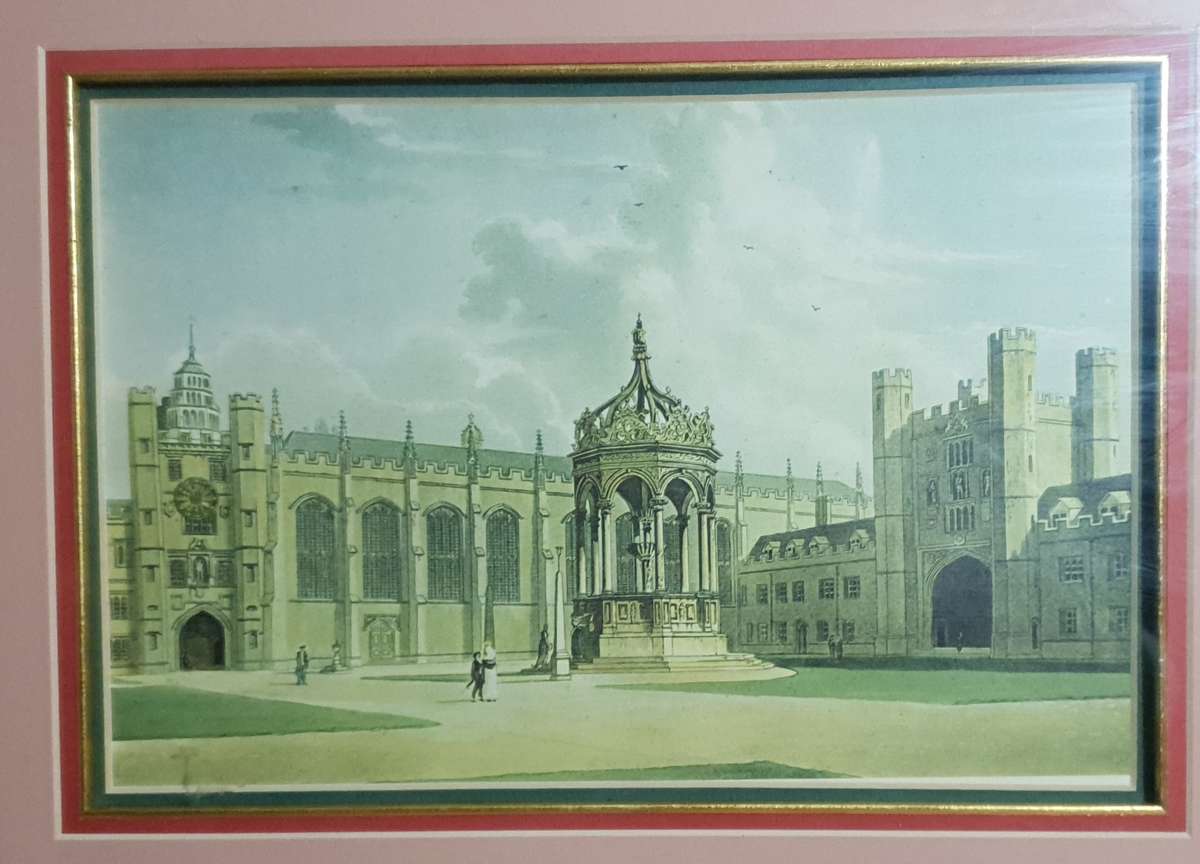 Antique print of  QUADRANGLE OF TRINITY COLLEGE - CAMBRIDGE on DEEPSUNK format frame.