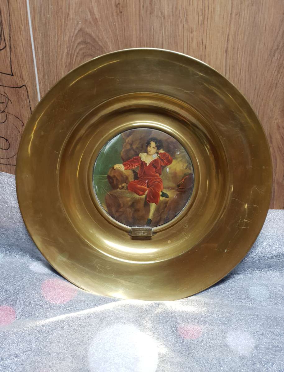 Antique English Wall mountable Brass Plaque - THE RED BOY Lawrence P.R.A (1769-1830)