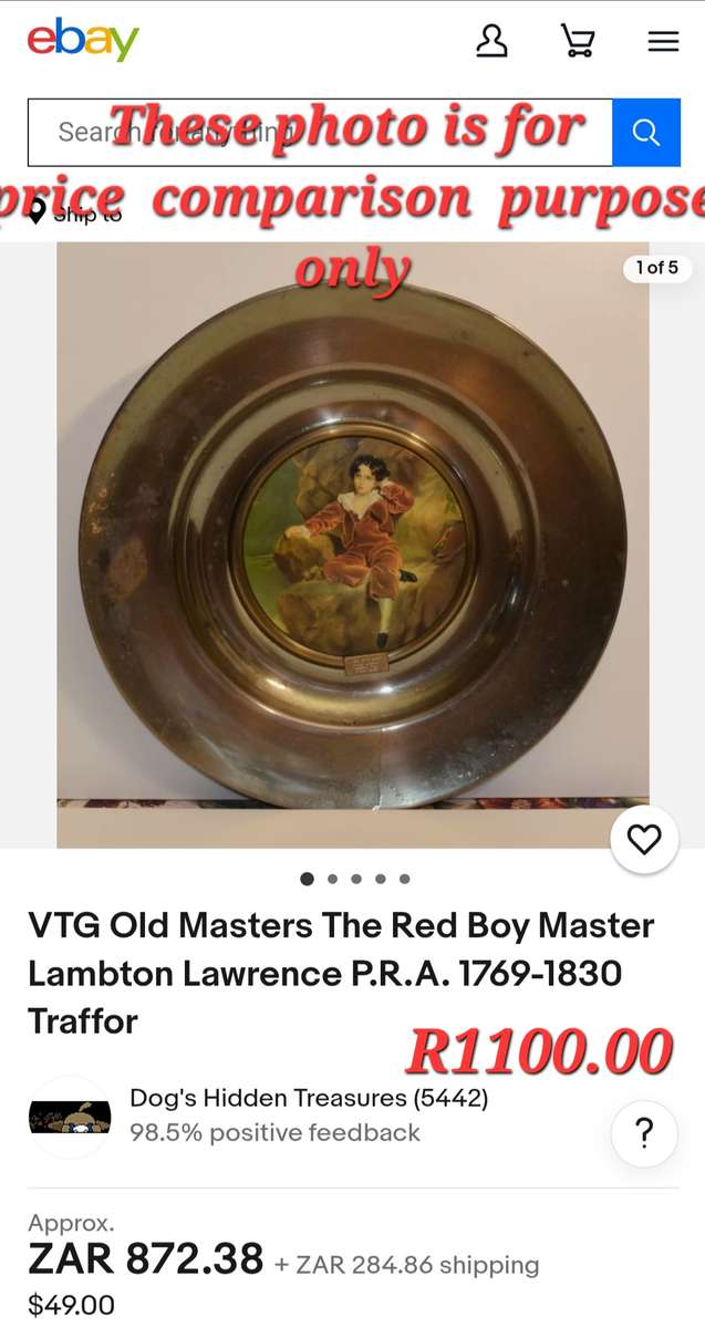 Antique English Wall mountable Brass Plaque - THE RED BOY Lawrence P.R.A (1769-1830)