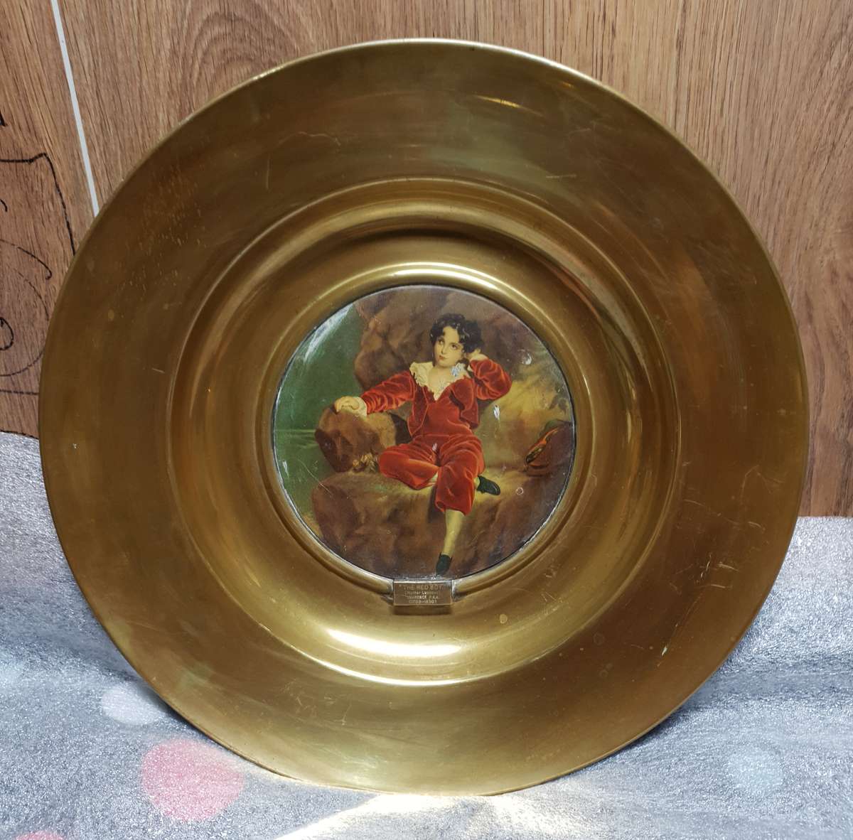 Antique English Wall mountable Brass Plaque - THE RED BOY Lawrence P.R.A (1769-1830)