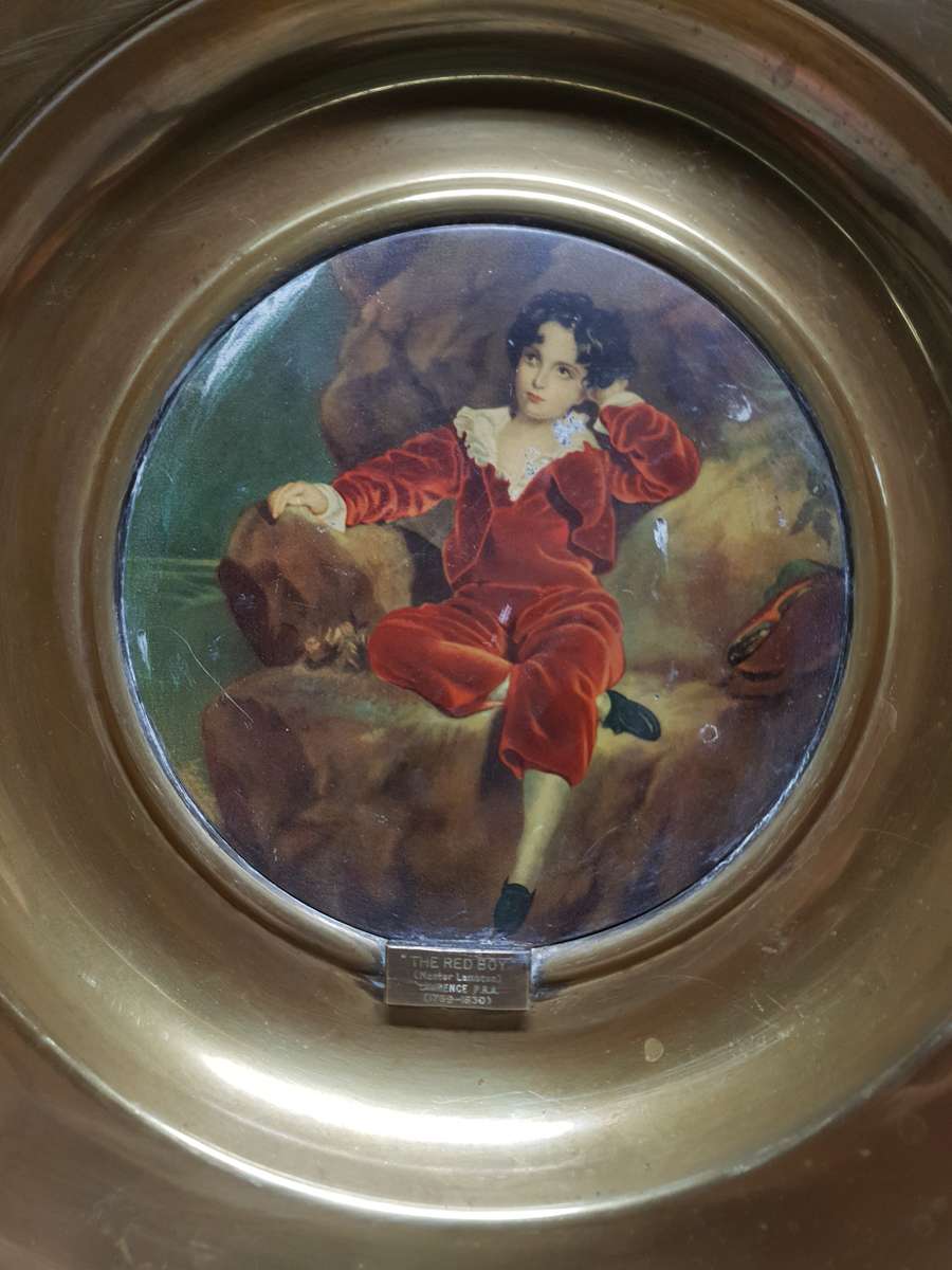 Antique English Wall mountable Brass Plaque - THE RED BOY Lawrence P.R.A (1769-1830)