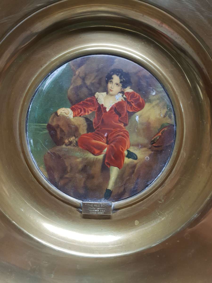 Antique English Wall mountable Brass Plaque - THE RED BOY Lawrence P.R.A (1769-1830)