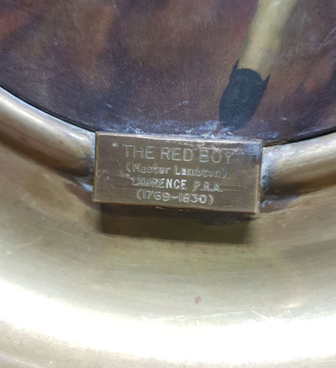 Antique English Wall mountable Brass Plaque - THE RED BOY Lawrence P.R.A (1769-1830)