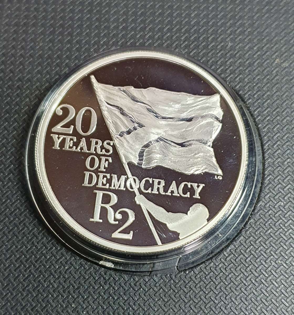2014 South African 20 years of democracy proof silver Two Rand coin- Low mintage of only 974