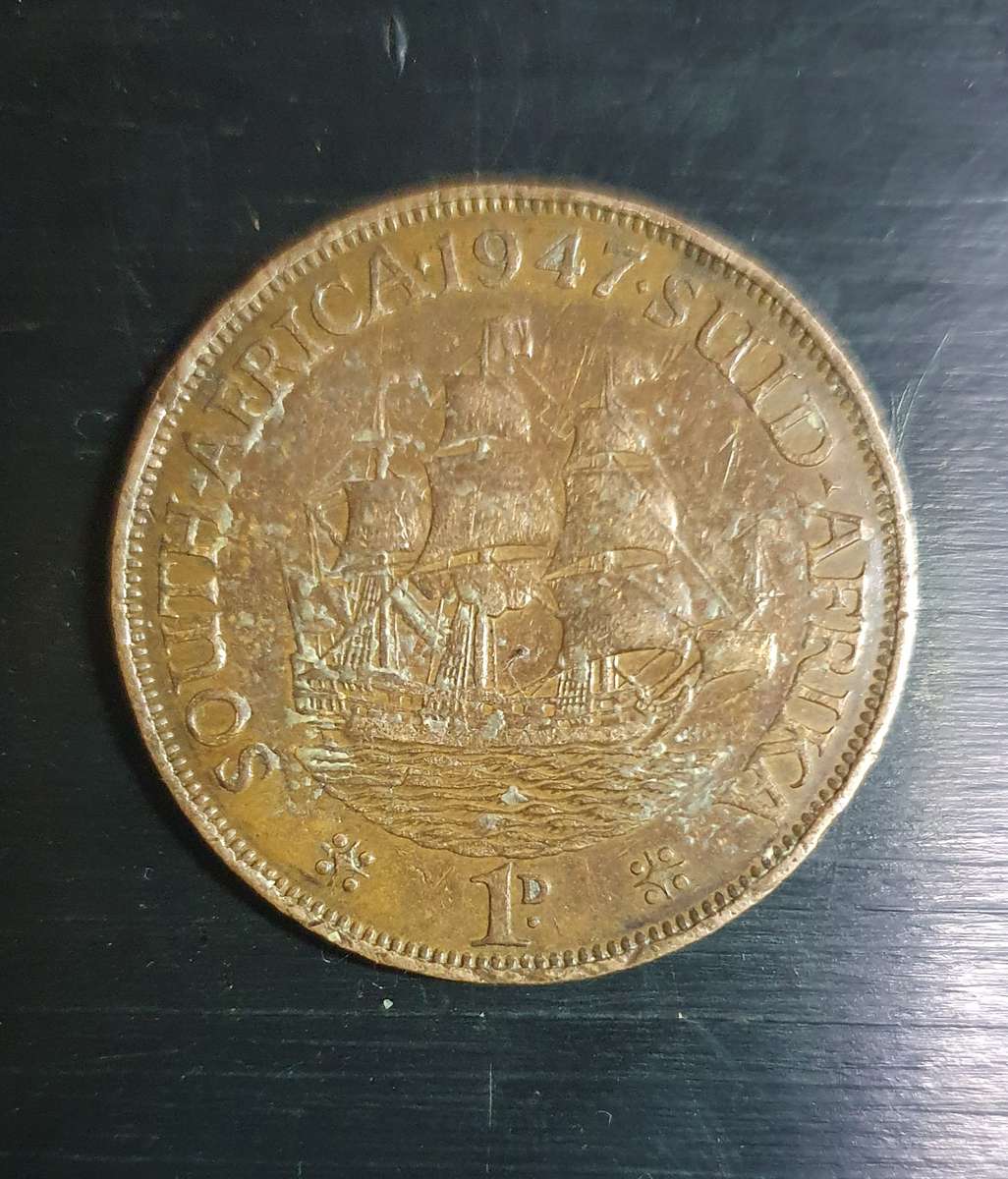 SCARCE 1947 UNION OF SOUTH AFRICA - GEORGIVS VI ONE PENNY COIN