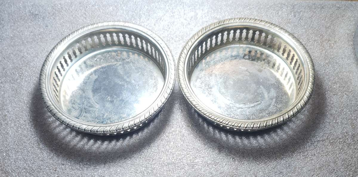 PAIR OF VINTAGE SILVER PLATED GOOD QUALITY WINE COASTERS