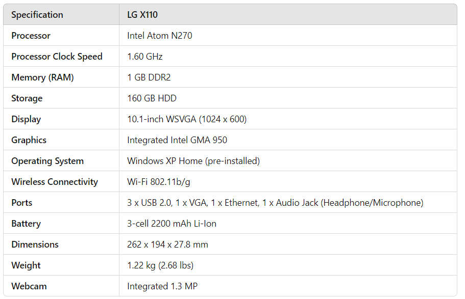 LG X110 Netbook (1.6 Ghz Intel Atom)