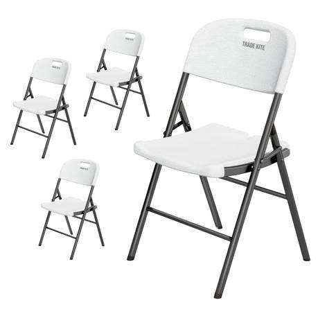 Trade Kite Folding Plastic Chair - Pack of 4, White | Portable & Heavy-Duty
