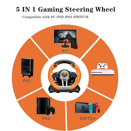 Trade Kite V3 Pro/V3II Racing Games Steering Wheel with Pedal-180 Rotation