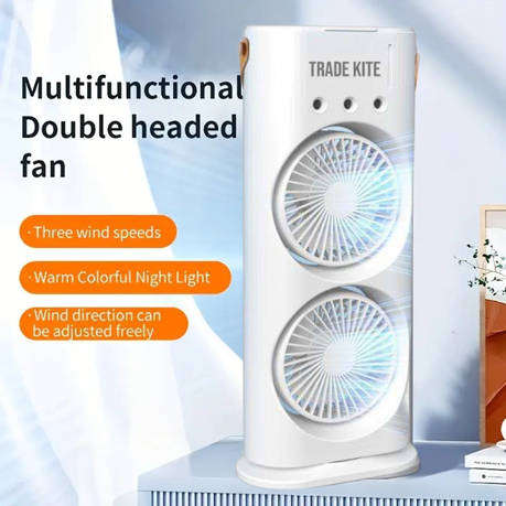 Trade Kite USB-Powered Double-Head Mist Spray Fan with 7-Color LED |Durable