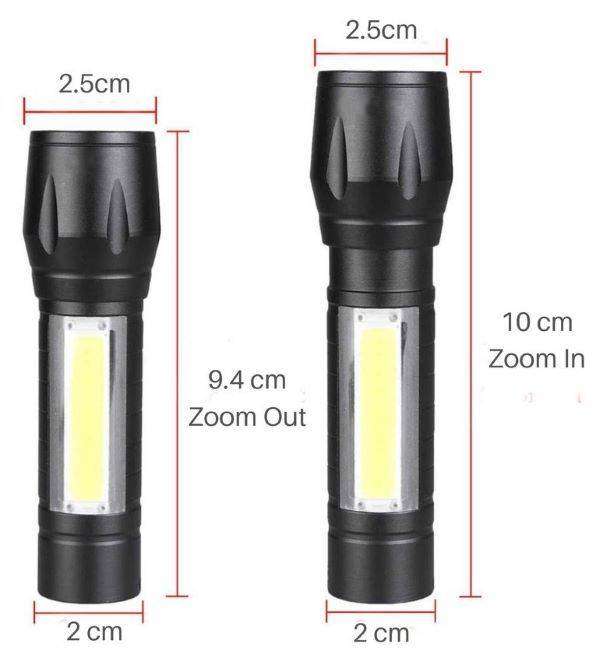 Rechargeable Torch 1000 LM Adjustable Zoom In Out USB Tactical Flashlight 10 cm