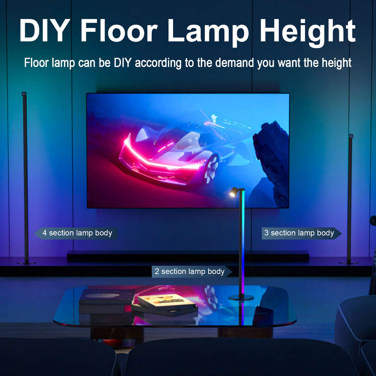 24V Smart RGB Floor Lamp with Independent Color Control Warm & Cool White, 2000 Lumens Reading Light