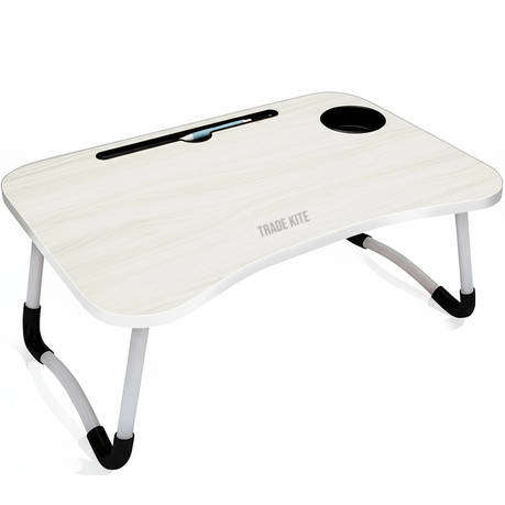White Trade Kite Foldable Laptop & Snack Table, Multi-Purpos with Cup, Tab Holder