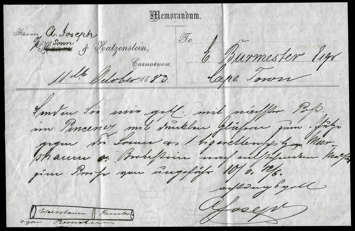 1883 Burmester correspondence envelope (complete with contents)