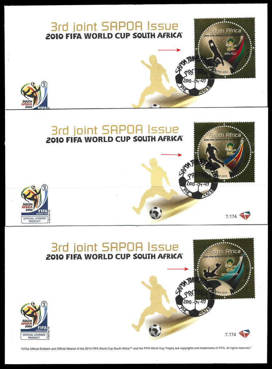 2010 FIFA Very Scarce Set of 9 FDC's, each Joint Issue on separate FDC 7.174