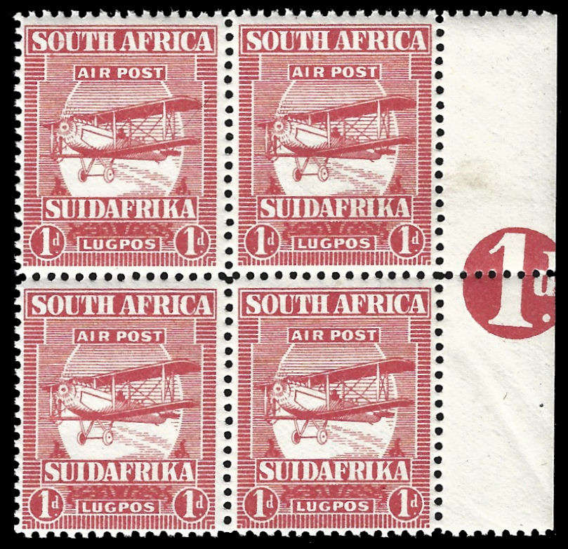 1925 1st Airmail issue, 1d "Control" Block of 4, Stamps are superb unmounted mint