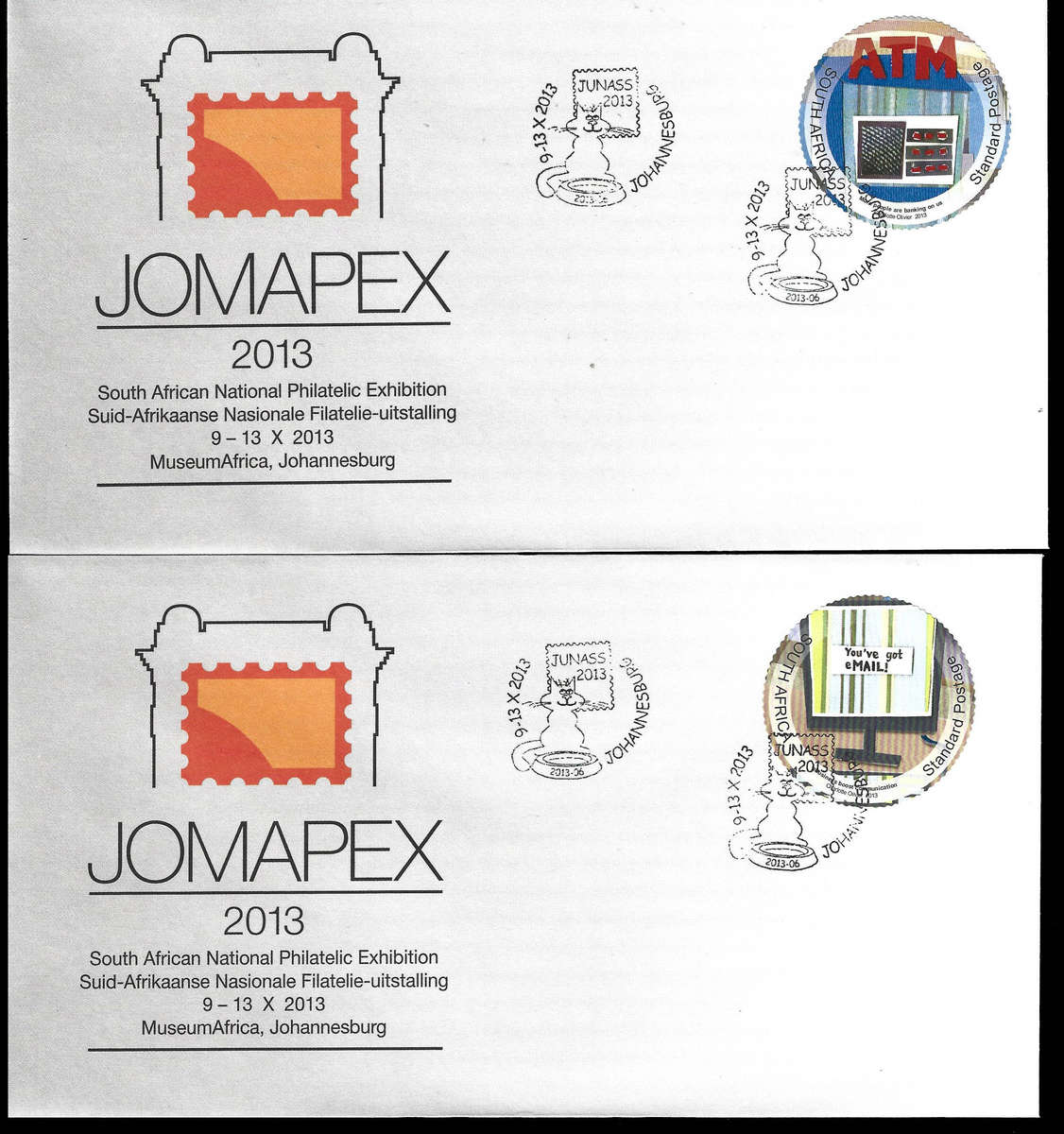 JOMAPEX 2013 set of 5 covers each cancelled with Junas 2013 hand stamp, scarce