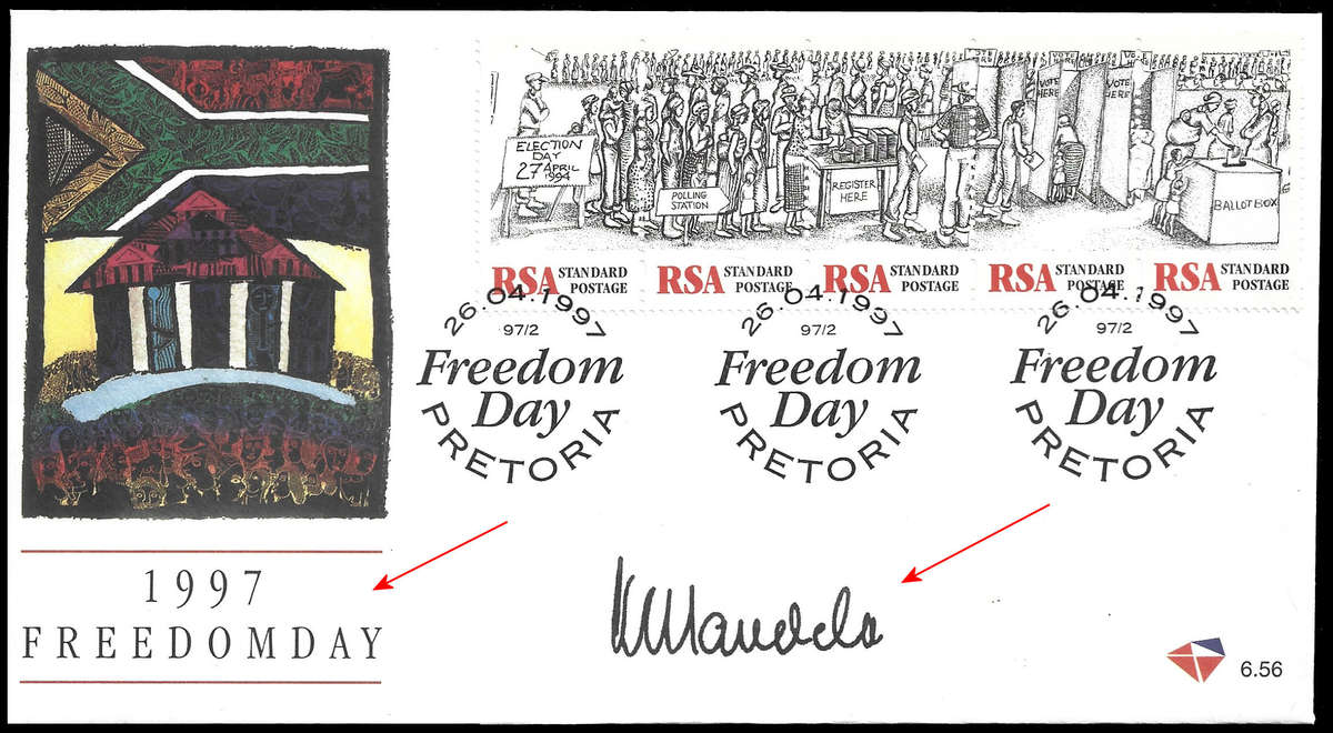 1997 Freedom Day FDC with Late Pres. Nelson Mandela autopen signature, Scarce