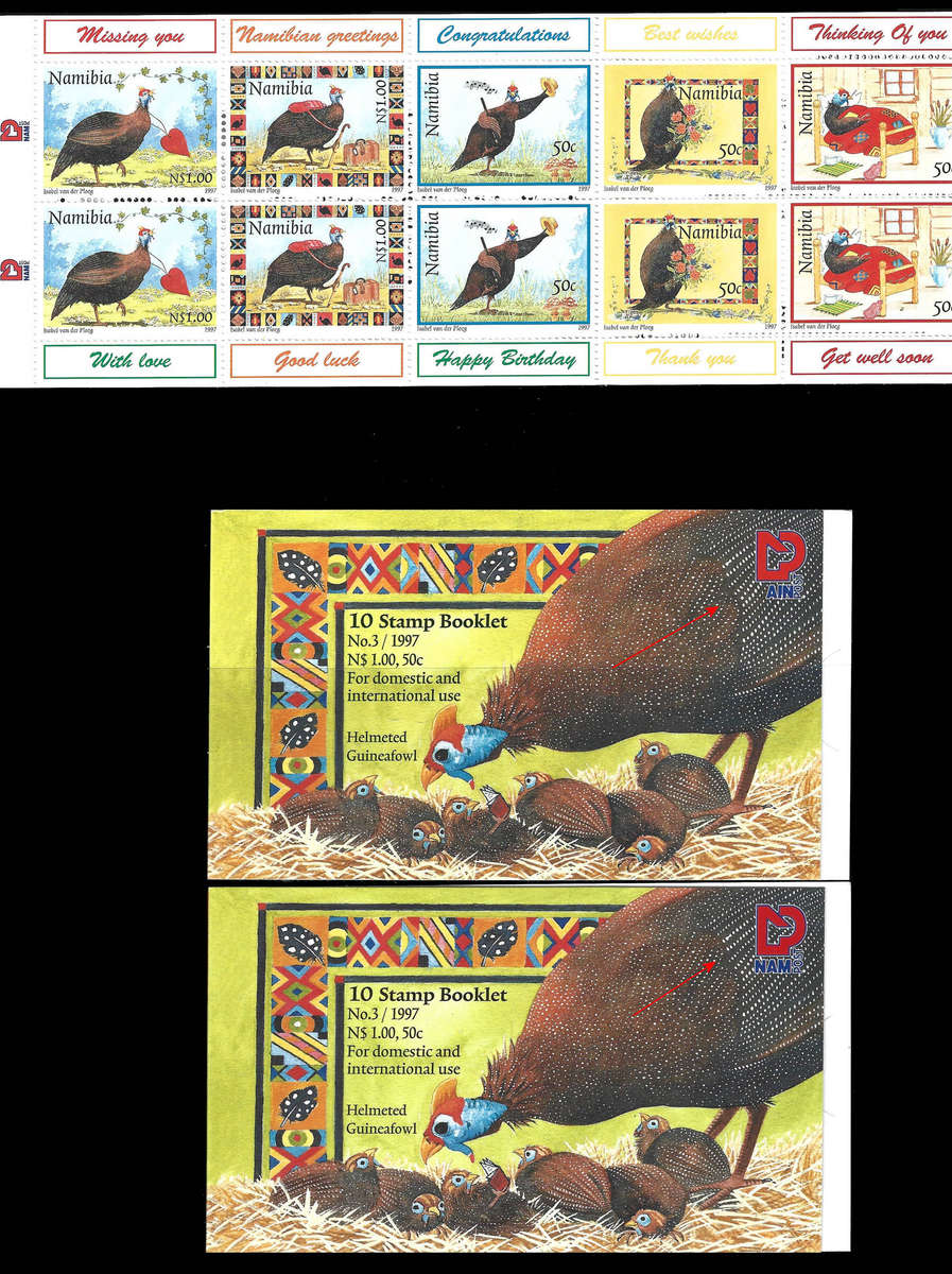 1997 Guineafowl Booklet x 2, Incorrect and Corrected Nam Post Logo, SACC 198/a