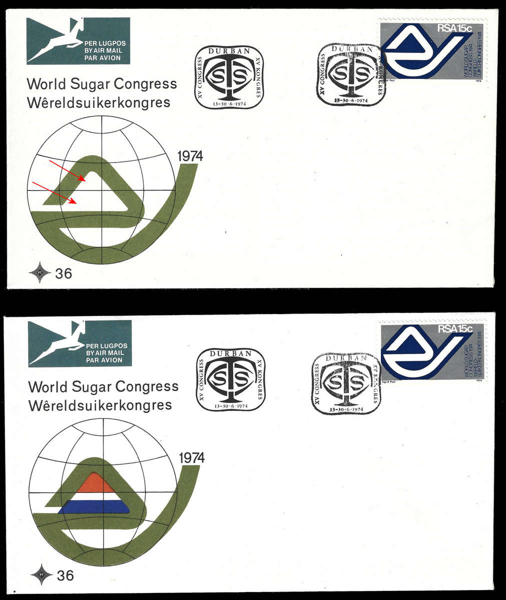 RSA FDC No. 36 Sugar Congress, with MISSING ORANGE and BLUE COLOURS, Very Rare