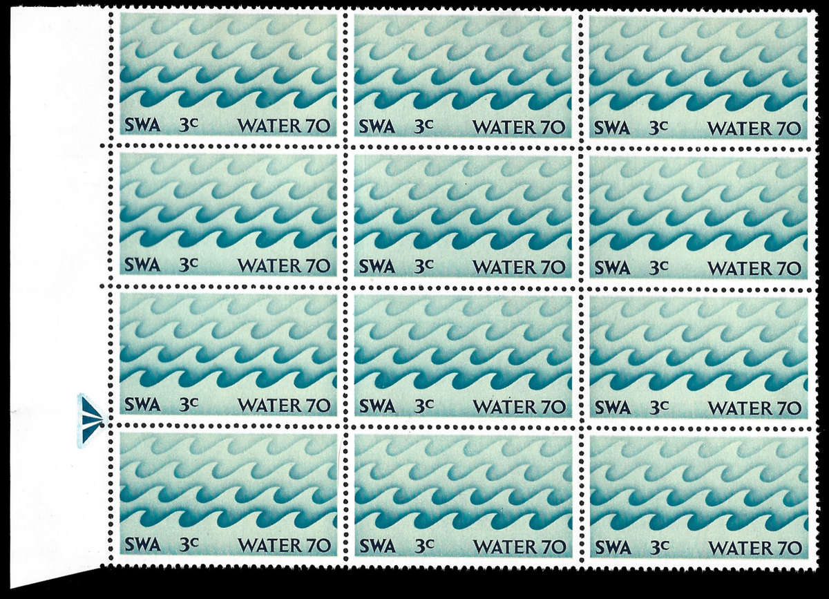 SWA 1970 Water 3c MISSING PHOSPHOR Bands, Extended Arrow Block of 12. CV R3,600+