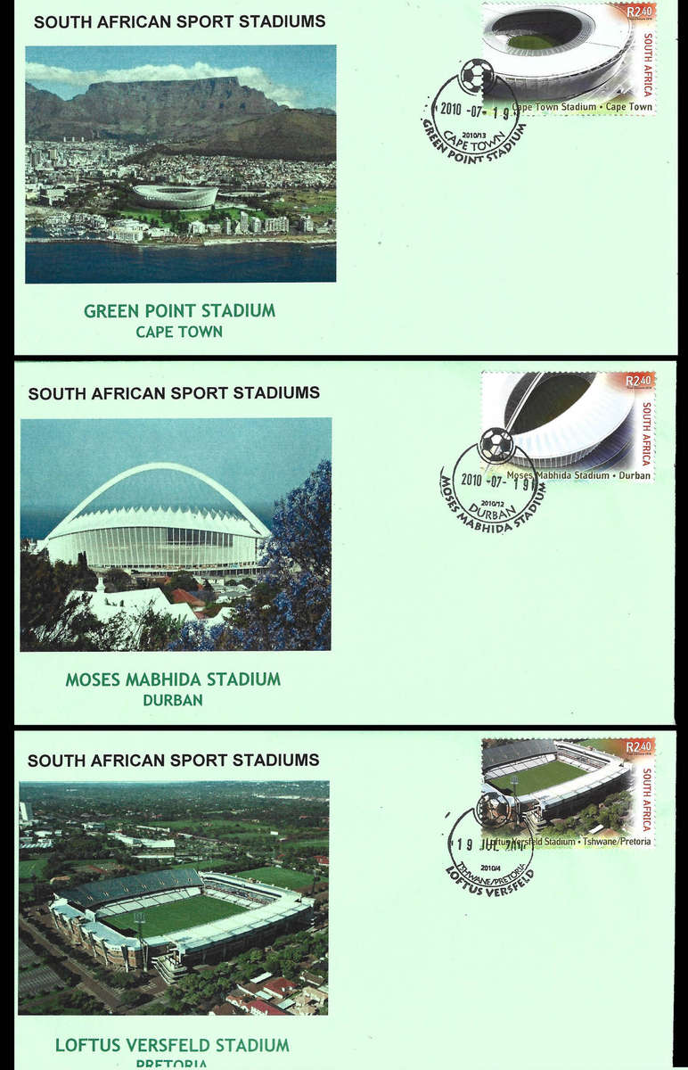2010 SA Sport Stadiums, 10 x F.D.C.s each depicting the Stadium and Correct Cancellation, RARE