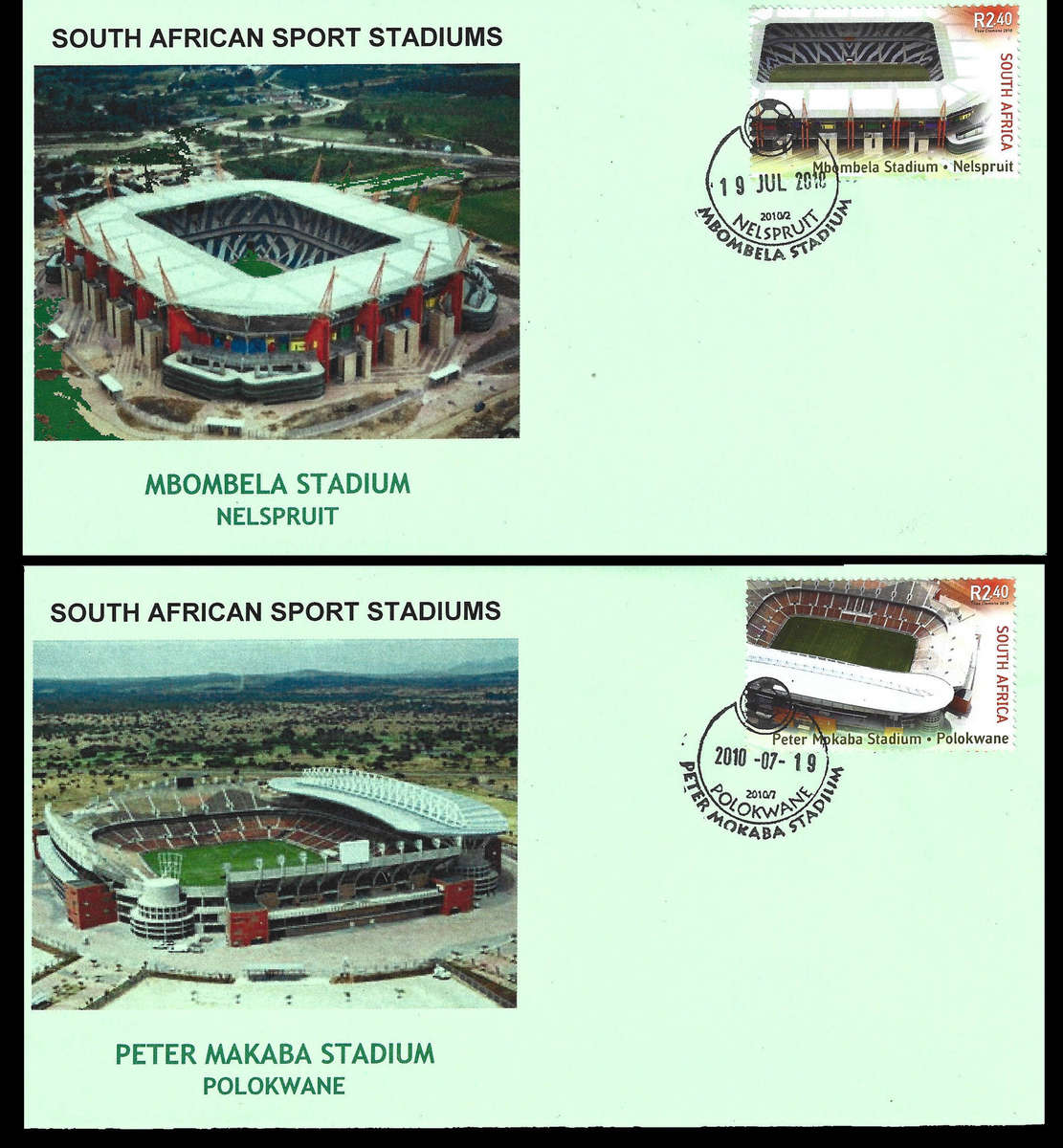 2010 SA Sport Stadiums, 10 x F.D.C.s each depicting the Stadium and Correct Cancellation, RARE