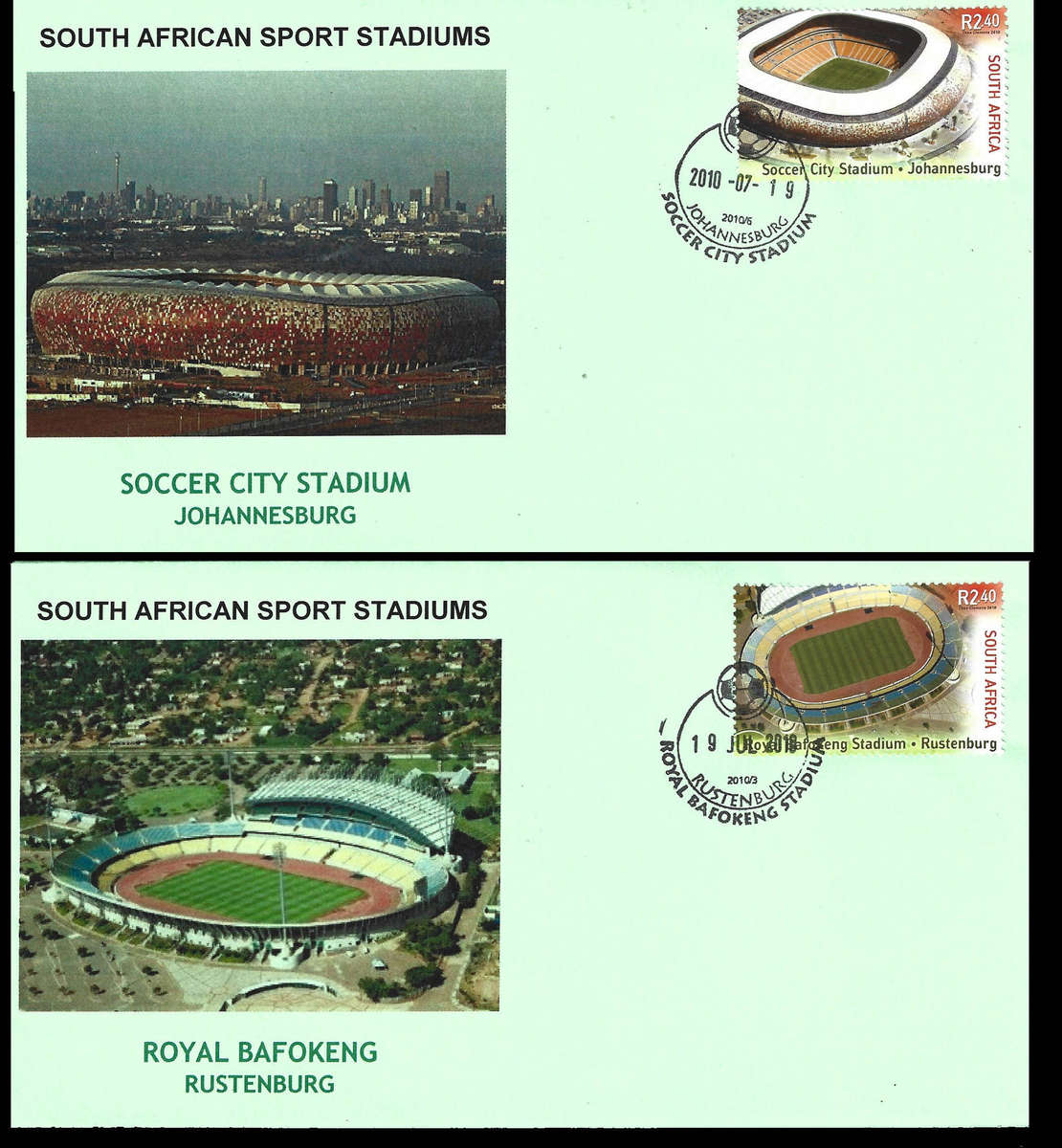 2010 SA Sport Stadiums, 10 x F.D.C.s each depicting the Stadium and Correct Cancellation, RARE